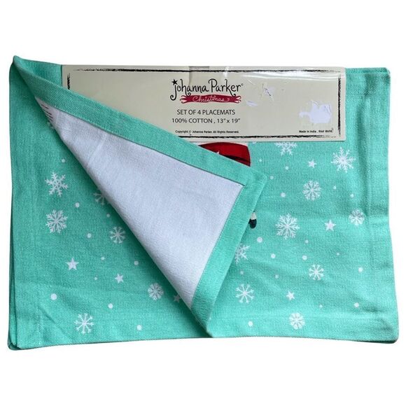 Set 4 Johanna Parker Christmas Retro Santa Claus Placemats Holiday Cotton NWT - Picture 4 of 6